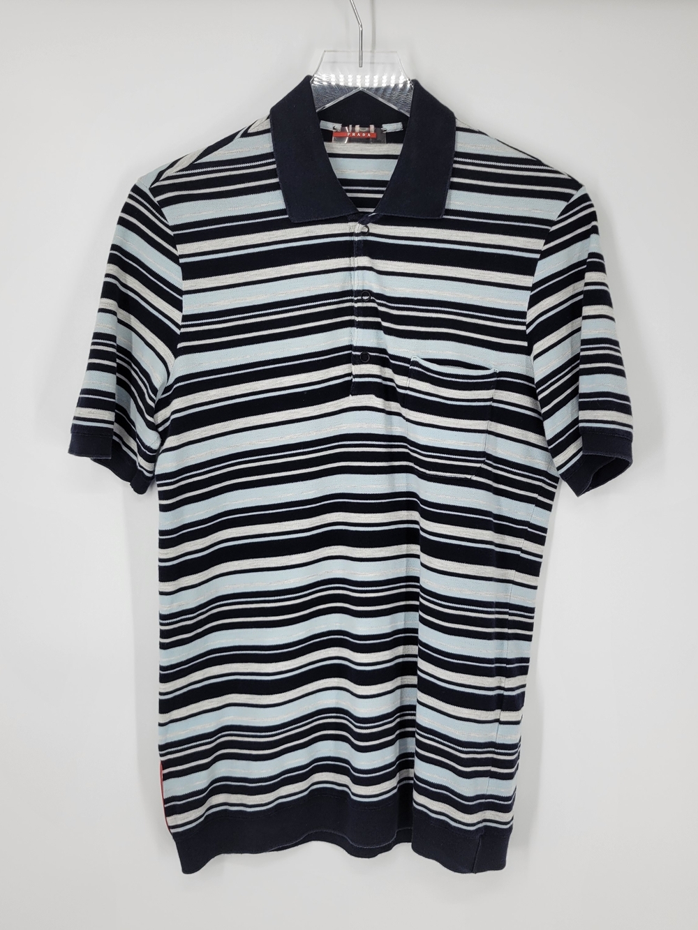 VTG Prada Sport Linea Rossa Men S Striped Knit Polo Shirt Red Tab Italy Y2K